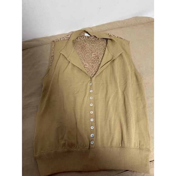 Internal Sweater Vest Womens 3XL Tan Beige Lace Back Button Front Made in Italy - Picture 5 of 15